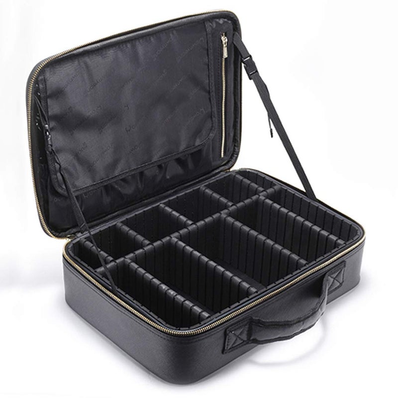 ROWNYEON Makeup Bag Cosmetic Makeup Train Case Artist Makeup Organizer Professional Portable Storage Bag for Women Girl Waterproof EVA Adjustable Dividers Large Black - Image 1